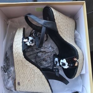 Michael Kors Black & White Leather Wedges-Size 7.5